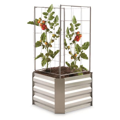 castlecreek small square raised galvanized steel planter box with trellis|CASTLECREEK L.